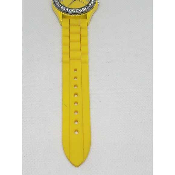 Geneva Faux Diamond Silicone Band Yellow Stainless Steel Back Rare Watch main image 9
